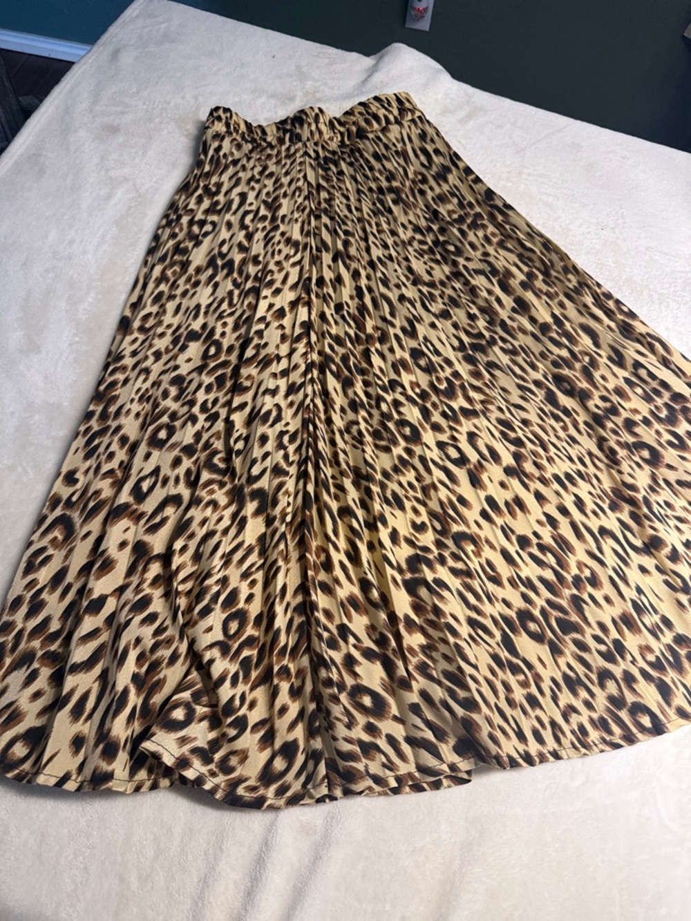 Leopard Print Pleated Maxi Skirt - Beige Brown